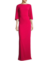 St. John Collection Column Gown With Georgette Cape Dark Red