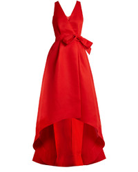 Oscar de la Renta Cut Out Back Wrap Front Silk Gazar Gown