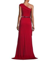 David Meister Draped One Shoulder Belted Gown