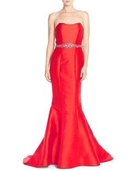 Terani Couture Embellished Back Bow Satin Mermaid Gown