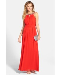 Laundry by Shelli Segal Embellished Open Back Chiffon Gown