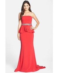 Terani Couture Embellished Peplum Crepe Gown