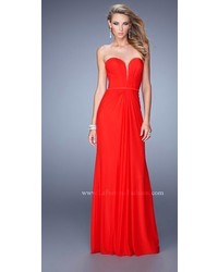 La Femme Gathered And Belted Sheath Prom Gown
