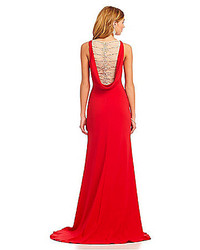 Glamour By Terani Couture Beaded Draped Back Gown