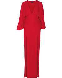 Haney Karen Cape Back Silk Chiffon Gown Crimson