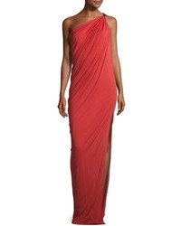 Halston Heritage Draped One Shoulder Gown Chili