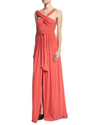 Halston Heritage Sleeveless Knotted Jersey Cross Front Gown