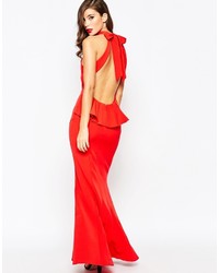Jarlo High Neck Maxi Dress With Open Back And Frill Detail