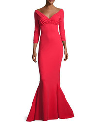 Chiara Boni La Petite Robe Guinevere Long Sleeve Mermaid Gown Red