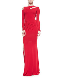 Donna Karan Long Sleeve Cold Shoulder Slash Gown Real Red