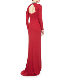 Escada Long Sleeve Crystal Collar Gown Dark Tivoli Red