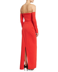 Thierry Mugler Long Sleeve Off The Shoulder Column Gown Red