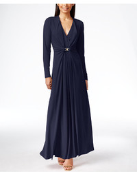 Calvin Klein Long Sleeve Ruched Evening Gown