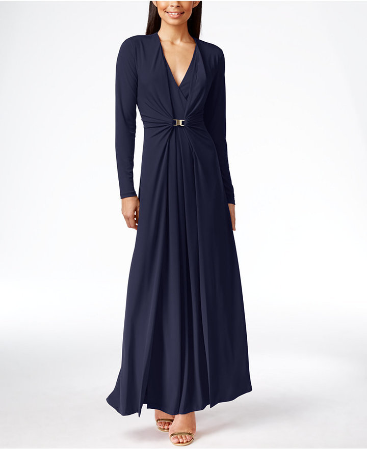 Calvin Klein Long Sleeve Ruched Evening Gown, $169 | Macy's | Lookastic