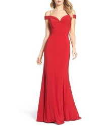 Adrianna Papell Off The Shoulder Jersey Mermaid Gown