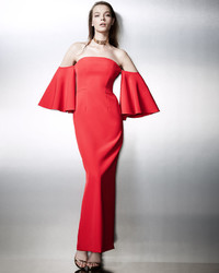 Milly Off The Shoulder Ponte Gown Tomato