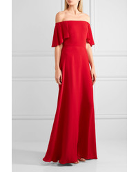 Valentino Off The Shoulder Silk Georgette Gown Red