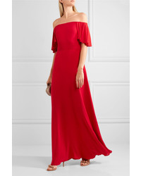 Valentino Off The Shoulder Silk Georgette Gown Red