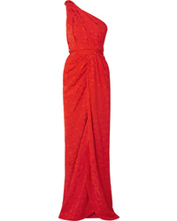 Brandon Maxwell One Shoulder Jacquard Gown