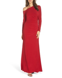 Adrianna Papell One Shoulder Long Sleeve Ruched Gown