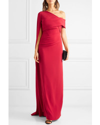 Talbot Runhof Rosedale One Shoulder Cape Effect Ruched Stretch Crepe Gown
