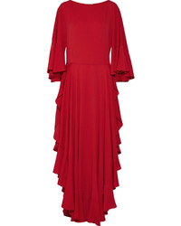 Lanvin Ruffled Crepe De Chine Gown Crimson