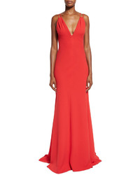 Carmen Marc Valvo Sleeveless Double Strap Jersey Gown Red