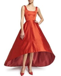 Zac Posen Sleeveless Fit  Flare High Low Gown Brick