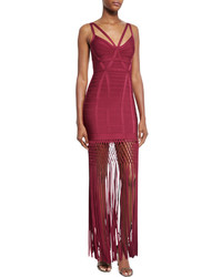 Herve Leger Sleeveless Fringe Hem Bandage Gown Raspberry