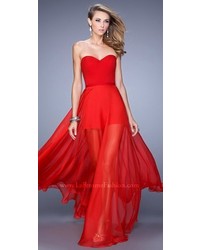 La Femme Sweetheart Chiffon Romper Prom Gown