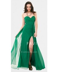 Faviana Sweetheart Ruched Side Slit Evening Gown