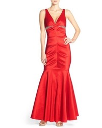 Xscape Evenings Xscape Ruched Taffeta Mermaid Gown Size 4 Red
