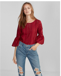 Express Petite Eyelet Lace Flutter Sleeve Top