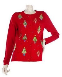 Quacker Factory Christmas Topiary Cardigan Sweater