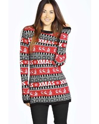 Boohoo Cheryl Christmas Reindeers Tunic Jumper