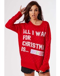 Missguided Damita Diy Slogan Knit Holiday Sweater Red