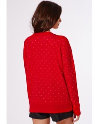 Missguided Damita Diy Slogan Knit Holiday Sweater Red