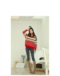 doremo Red Christmas Fawn Pattern Pullover Winter Knitted Sweaters