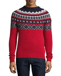 Moncler Fair Isle Crewneck Sweater Redmulti