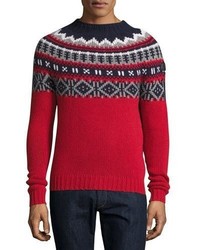 Moncler Fair Isle Crewneck Sweater Redmulti