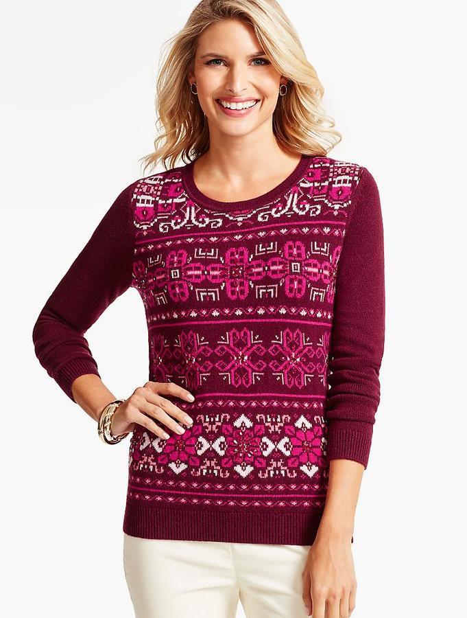 Talbots Beaded Fair Isle Blocked Sweater, $59 | Talbots | Lookastic