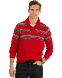 Red Fair Isle Shawl-Neck Sweater