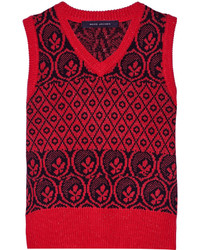 Marc Jacobs Metallic Fair Isle Wool Blend Sweater Red