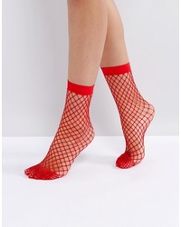Asos Oversized Fishnet Ankle Socks In Red