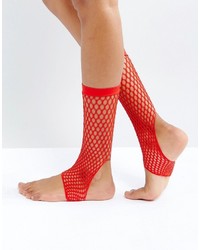 Asos Stirrup Fishnet Ankle Socks In Red