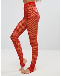 Asos Stirrup Fishnet Tights In Red