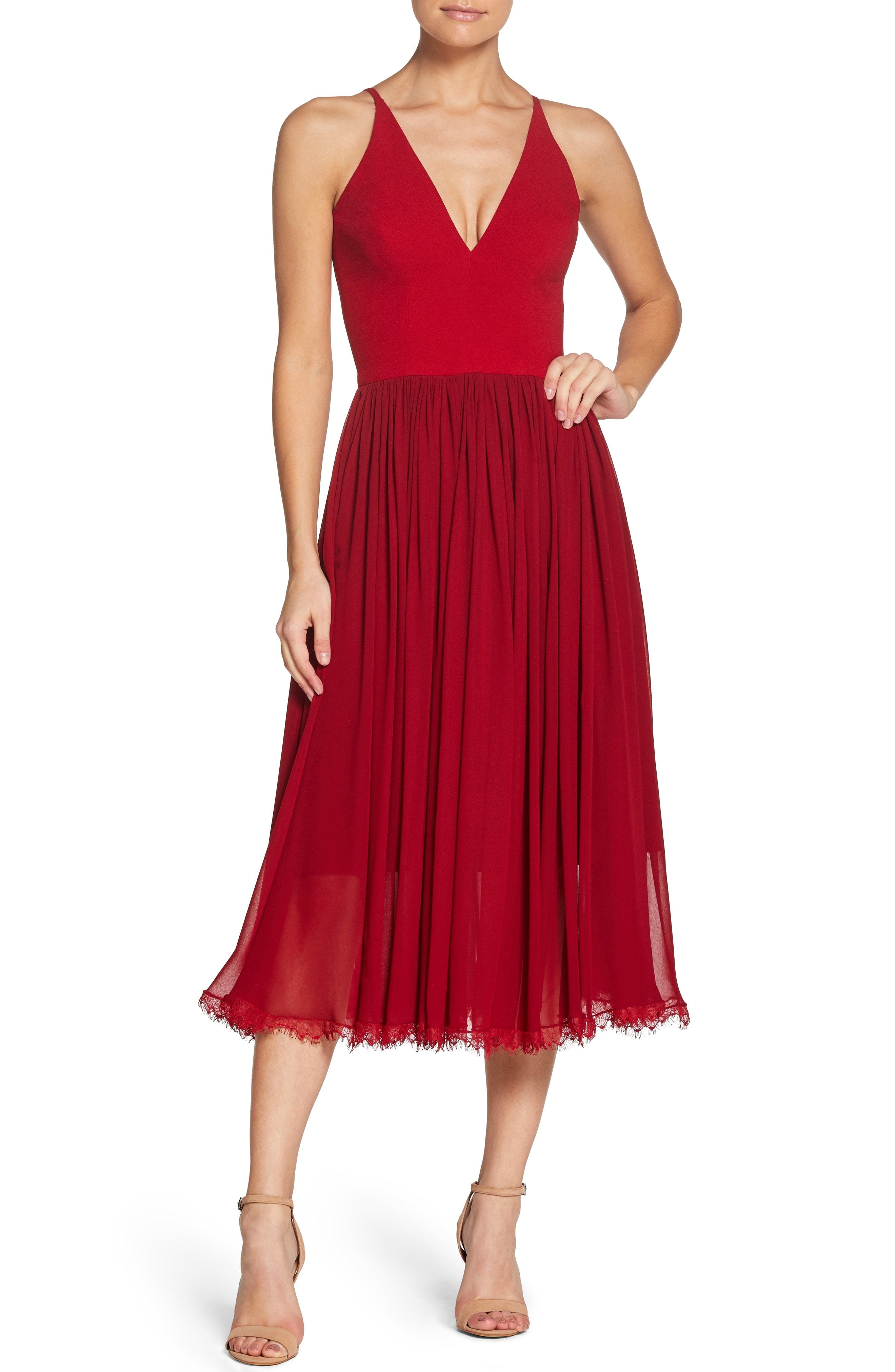 Dress the Population Alicia Mixed Media Midi Dress, $198 | Nordstrom |  Lookastic