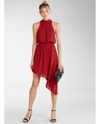 Express Asymmetrical Mock Neck Fit And Flare Dress