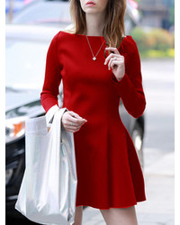Boat Neck Flare Red Dress