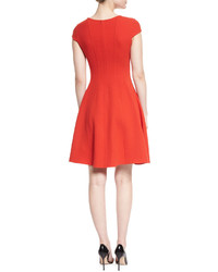 Armani Collezioni Cap Sleeve Fit  Flare Dress Red